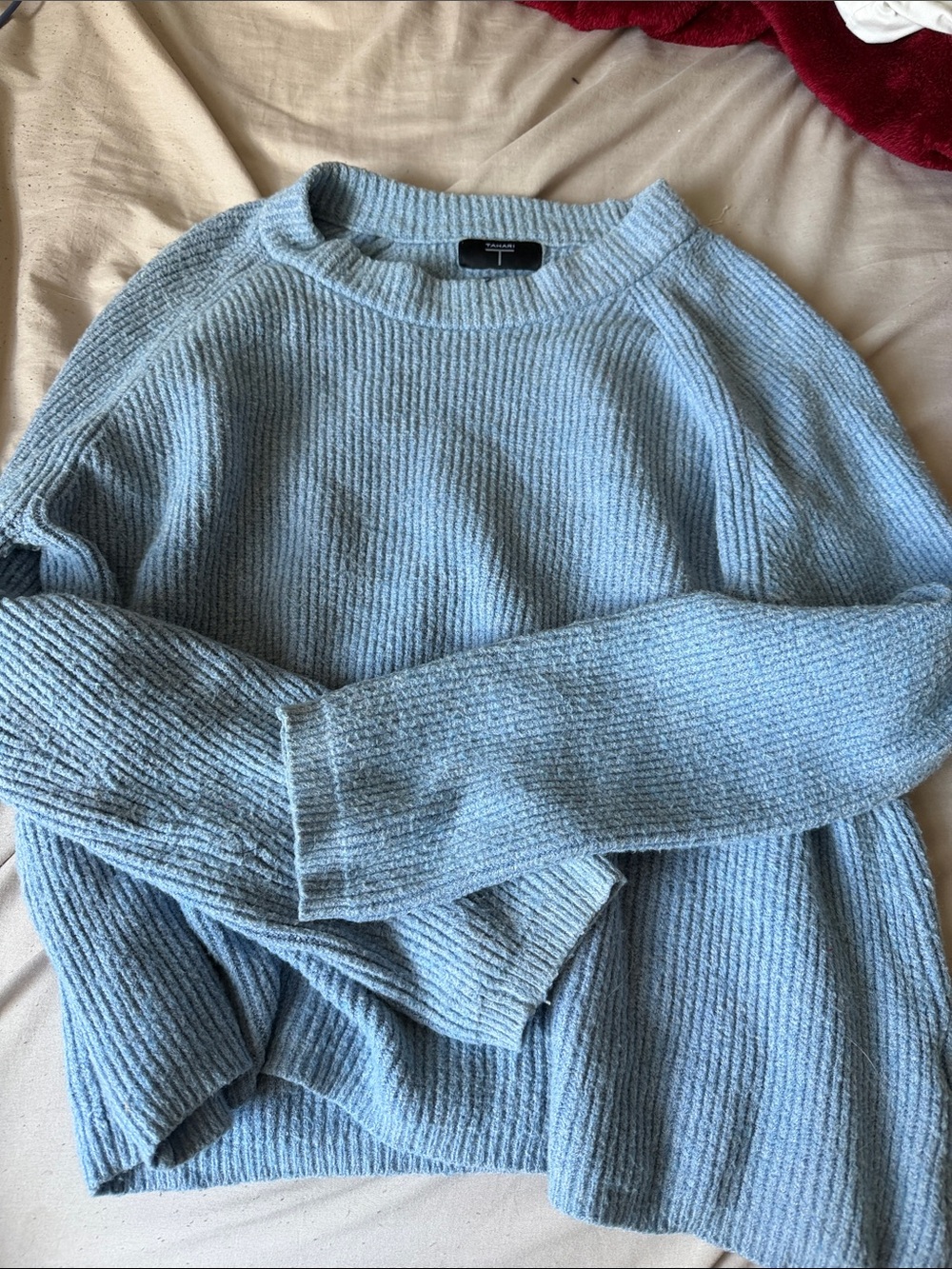Tahari Light Blue Ribbed Crewneck Sweater